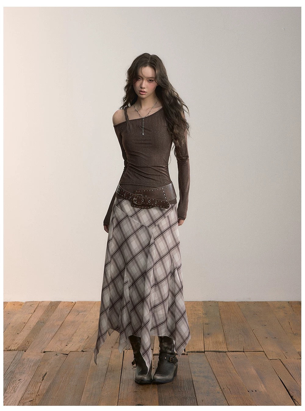 VIA PITTI VIADP626 Irregular plaid skirt