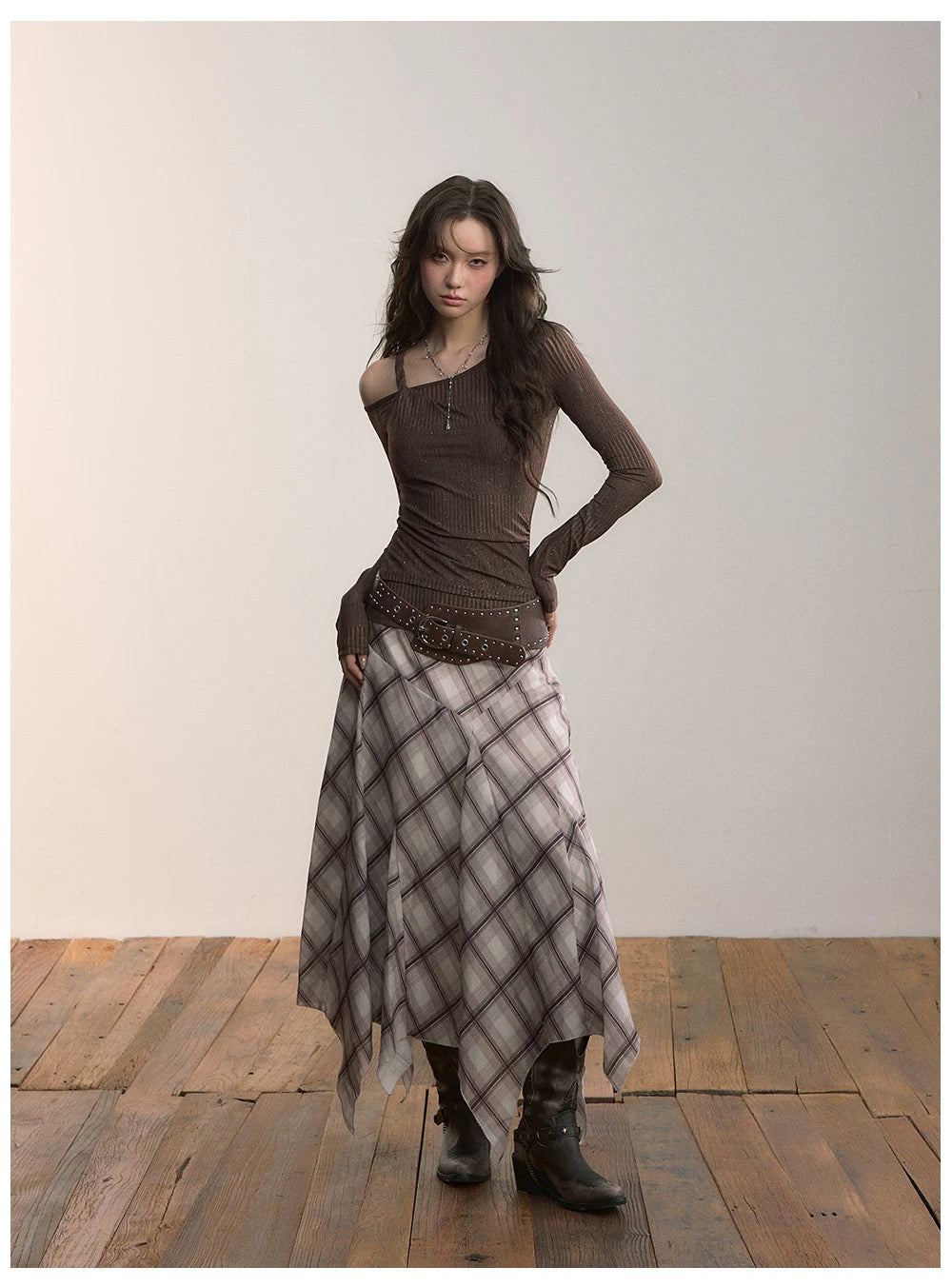 VIA PITTI VIADP626 Irregular plaid skirt