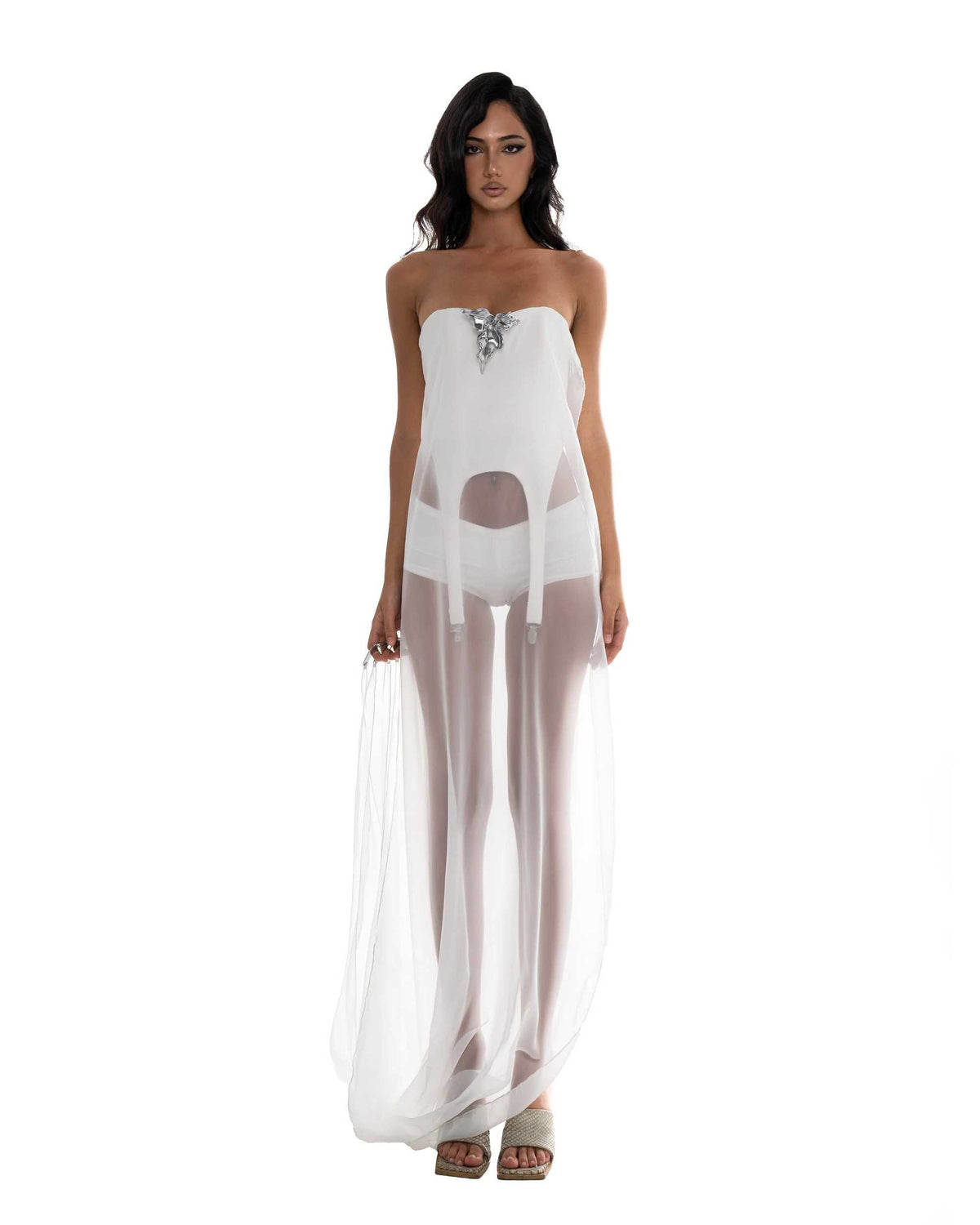 Huelleyrose Sepia Dress with Flower Pin & Comb