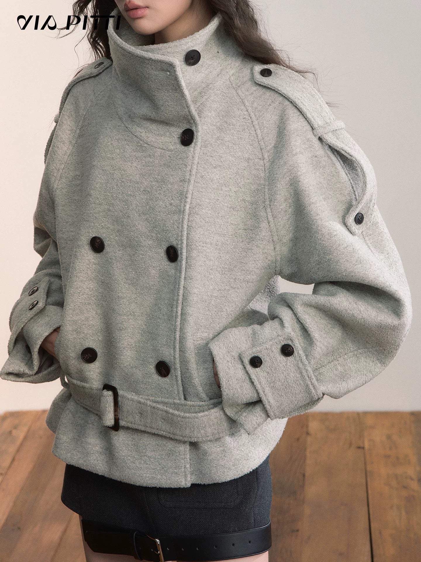 VIA PITTI VIADC586 Double breasted contrasting color wool jacket