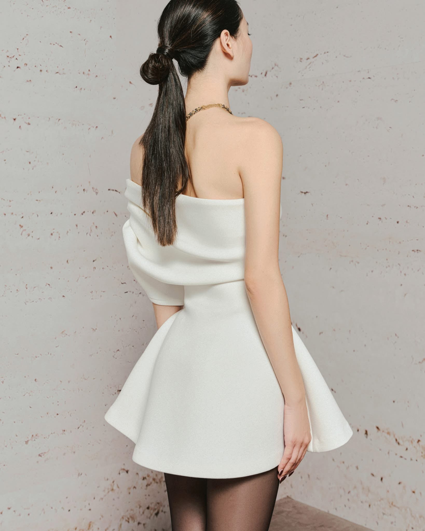 LANE JT HESTIA OFF-SHOULDER MINI FLARE DRESS