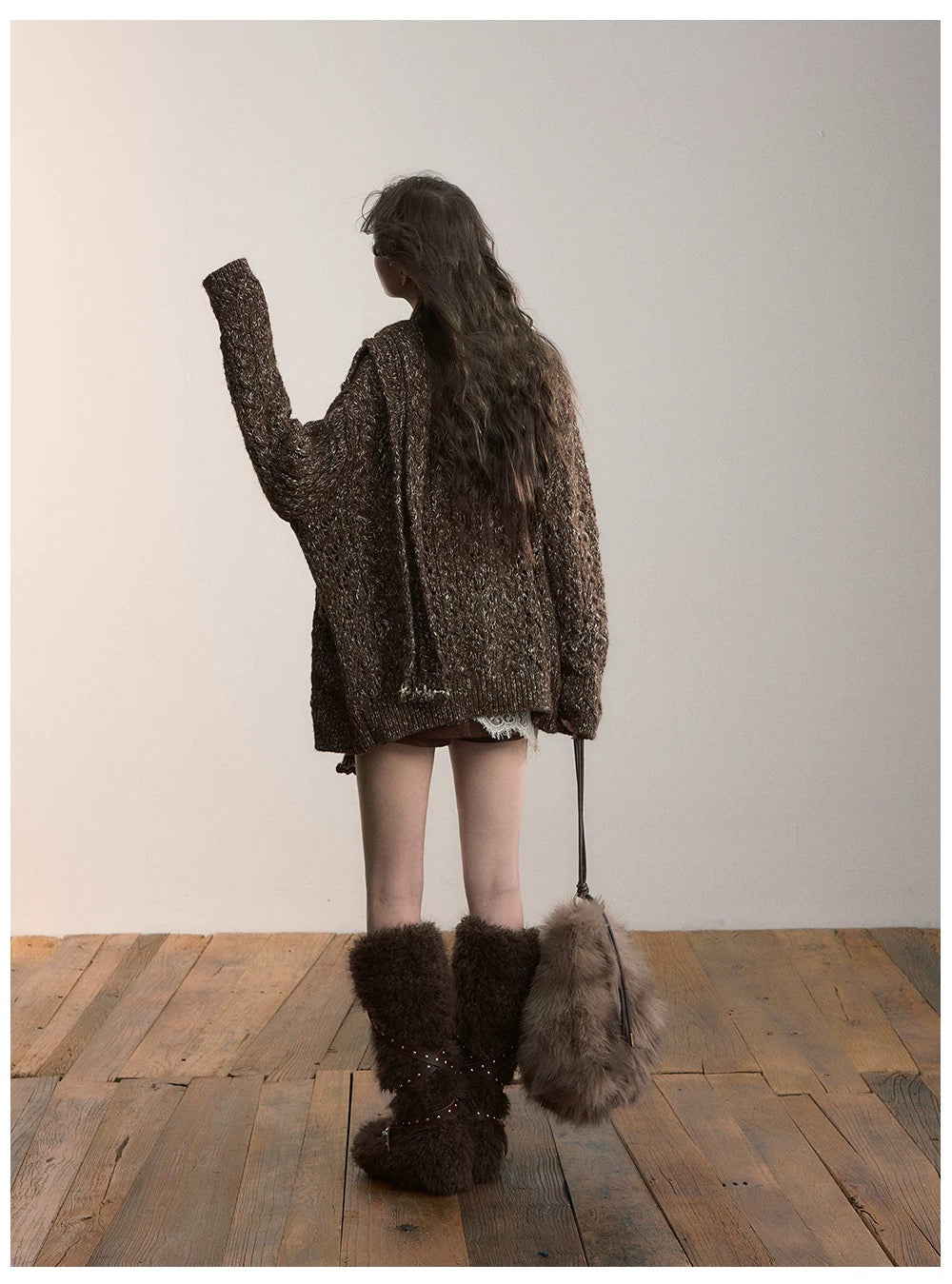 VIA PITTI VIADK620&VIADK646 Bull horn button loose sweater jacket + scarf set