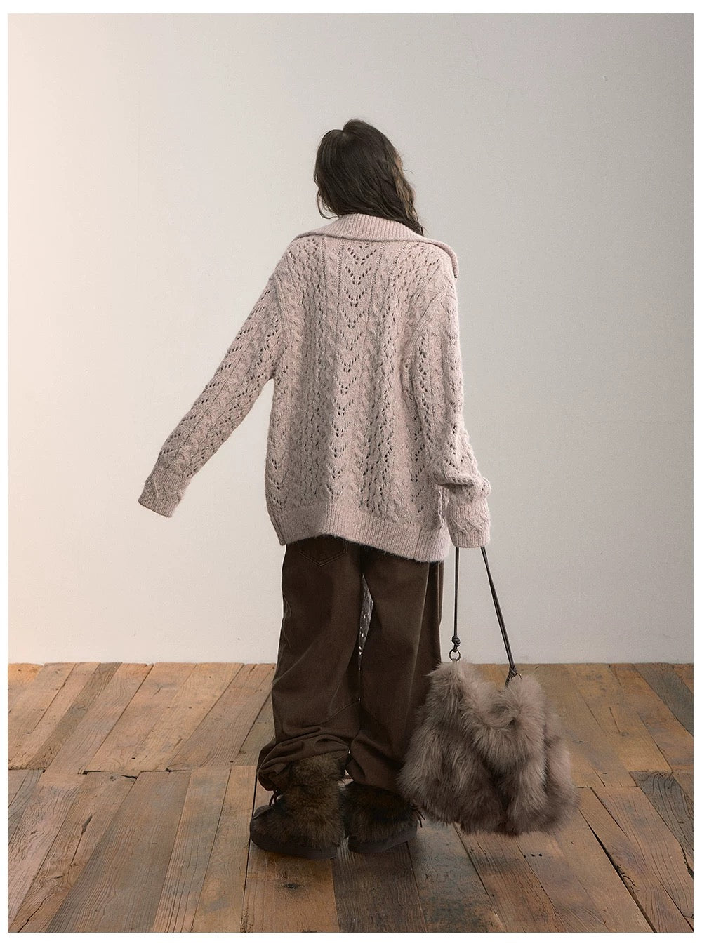 VIA PITTI VIADK620&VIADK646 Bull horn button loose sweater jacket + scarf set