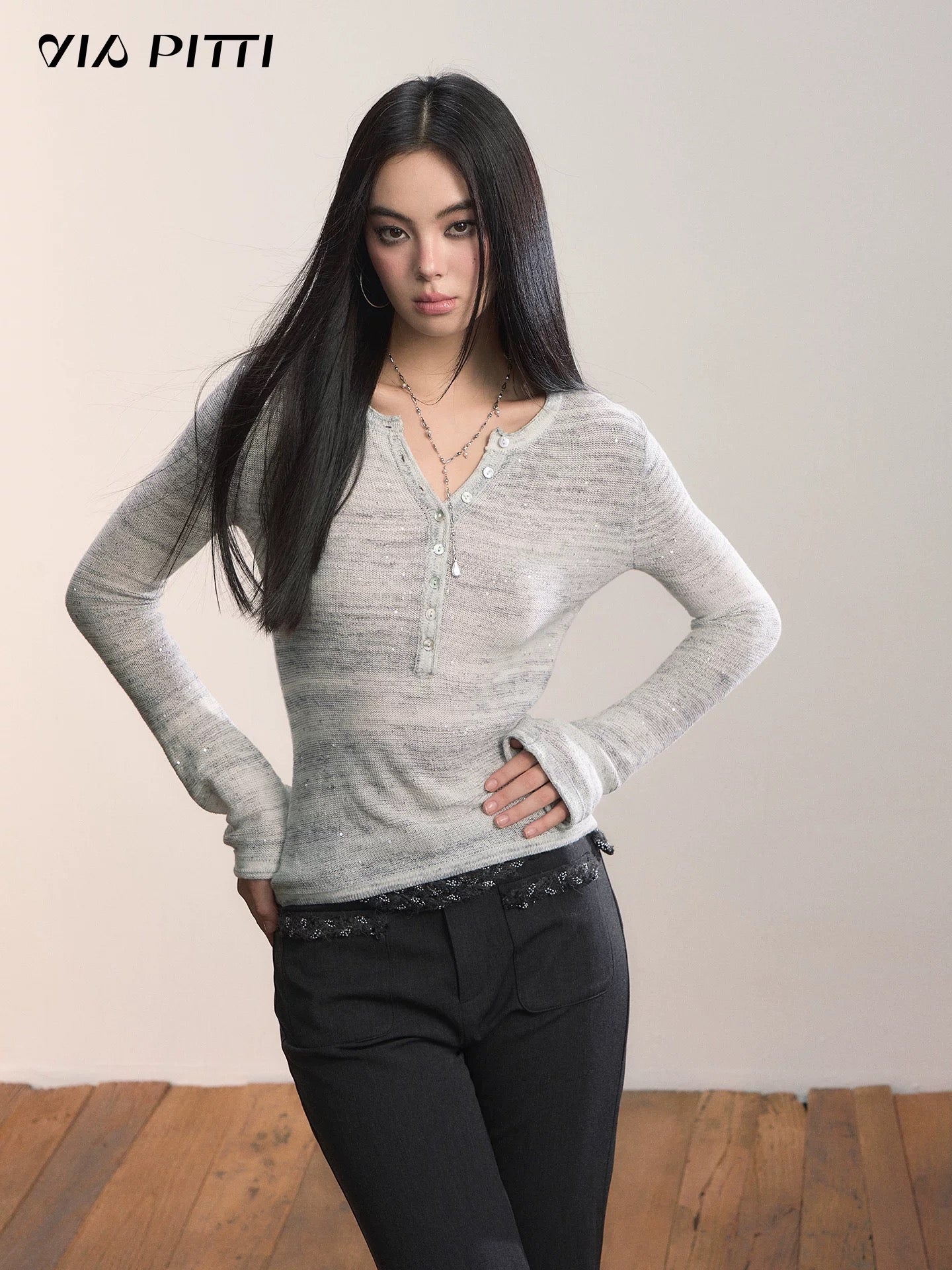 VIA PITTI VIADK619 Sparkling slim knit top