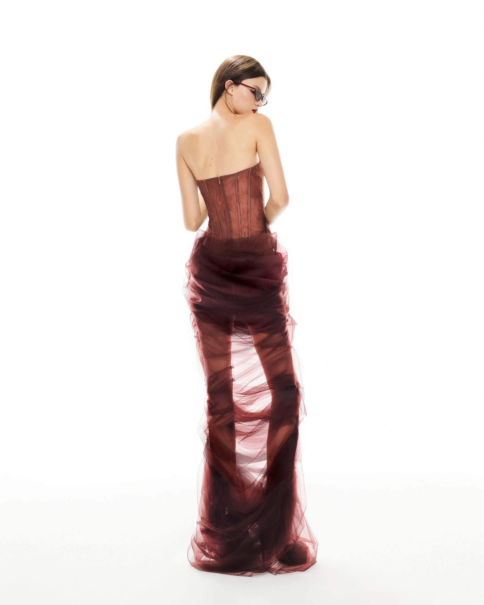 MUST HAVE Mesh-accented strapless dress