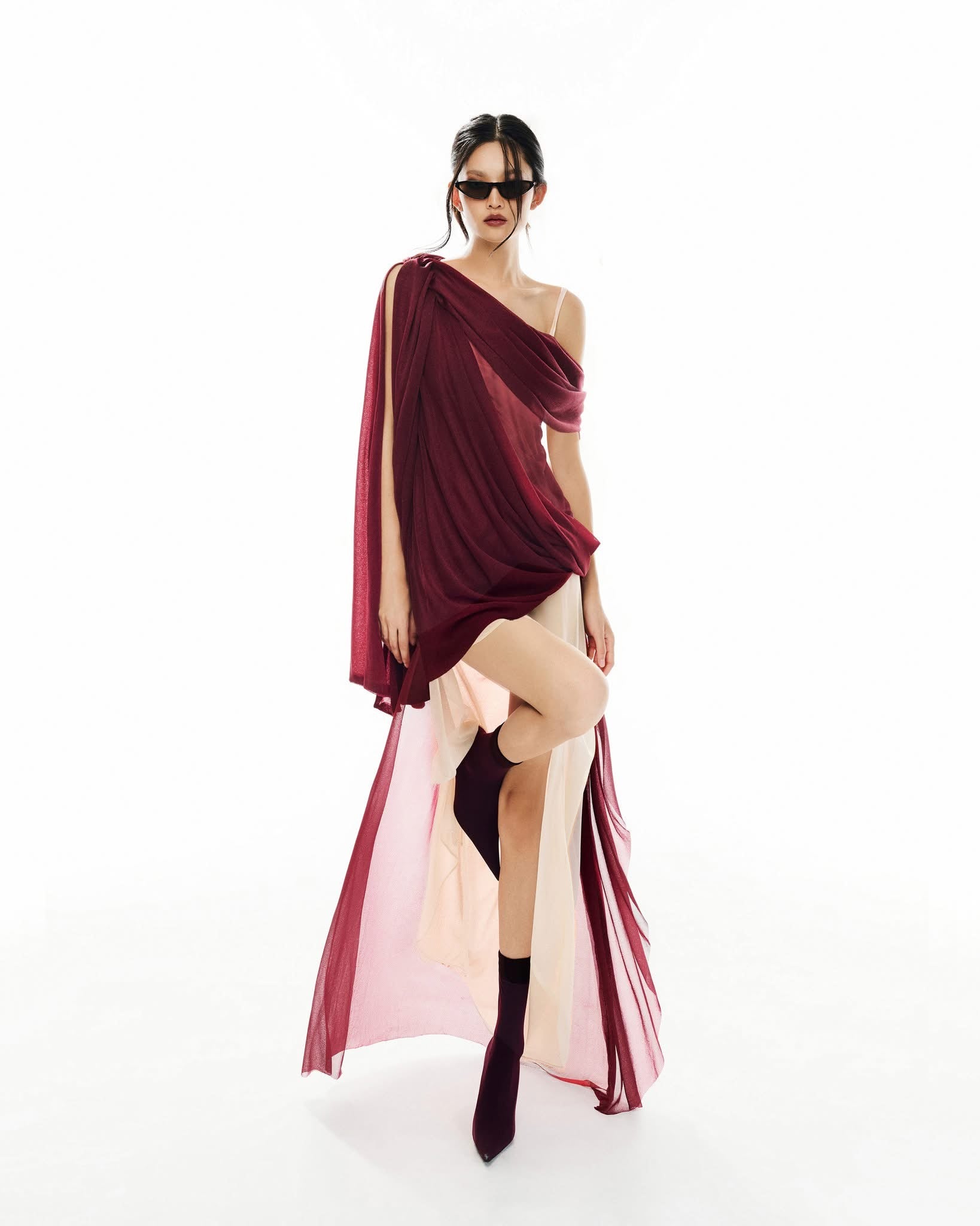 MUST HAVE Asymmetric color-block wrap dress