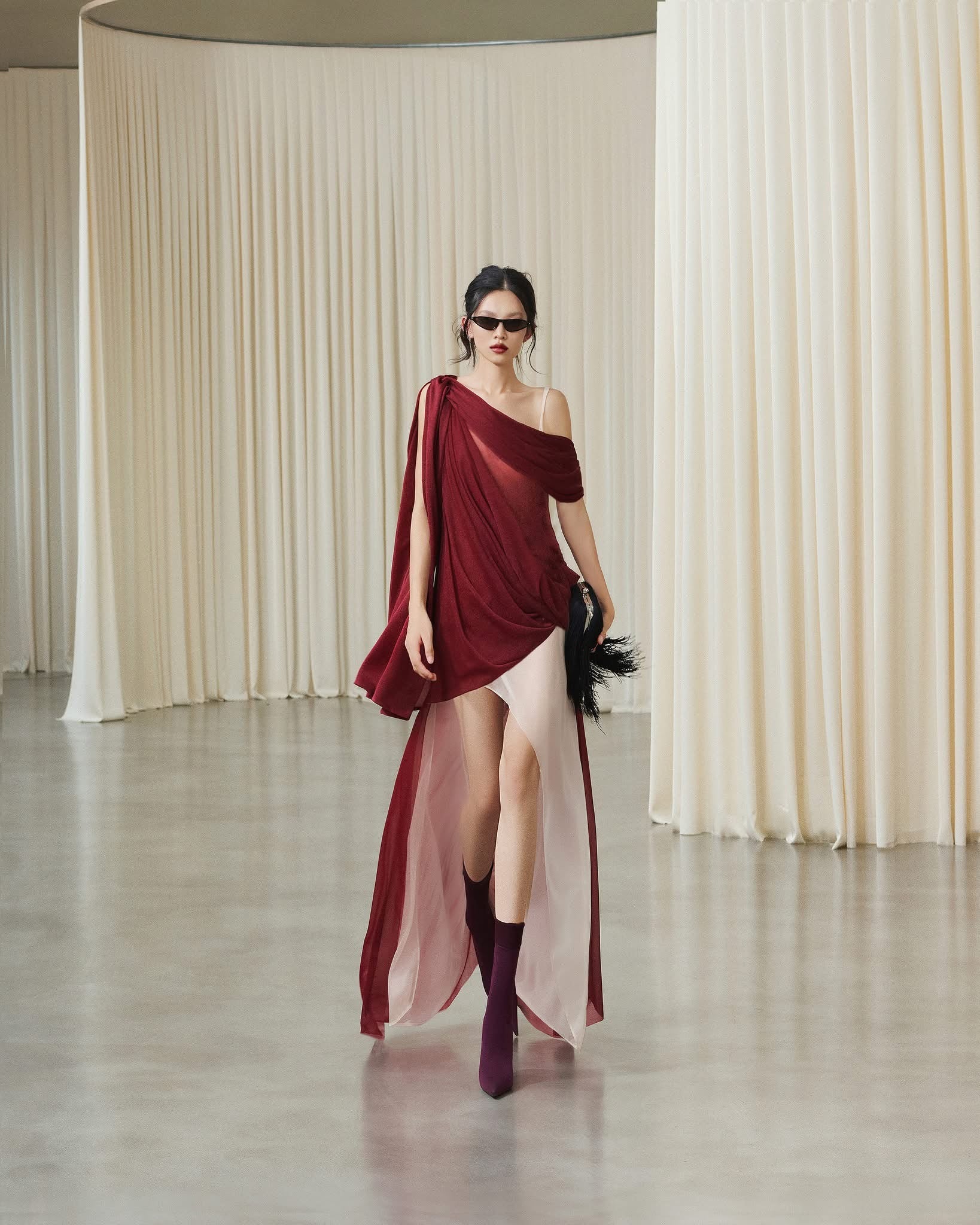 MUST HAVE Asymmetric color-block wrap dress