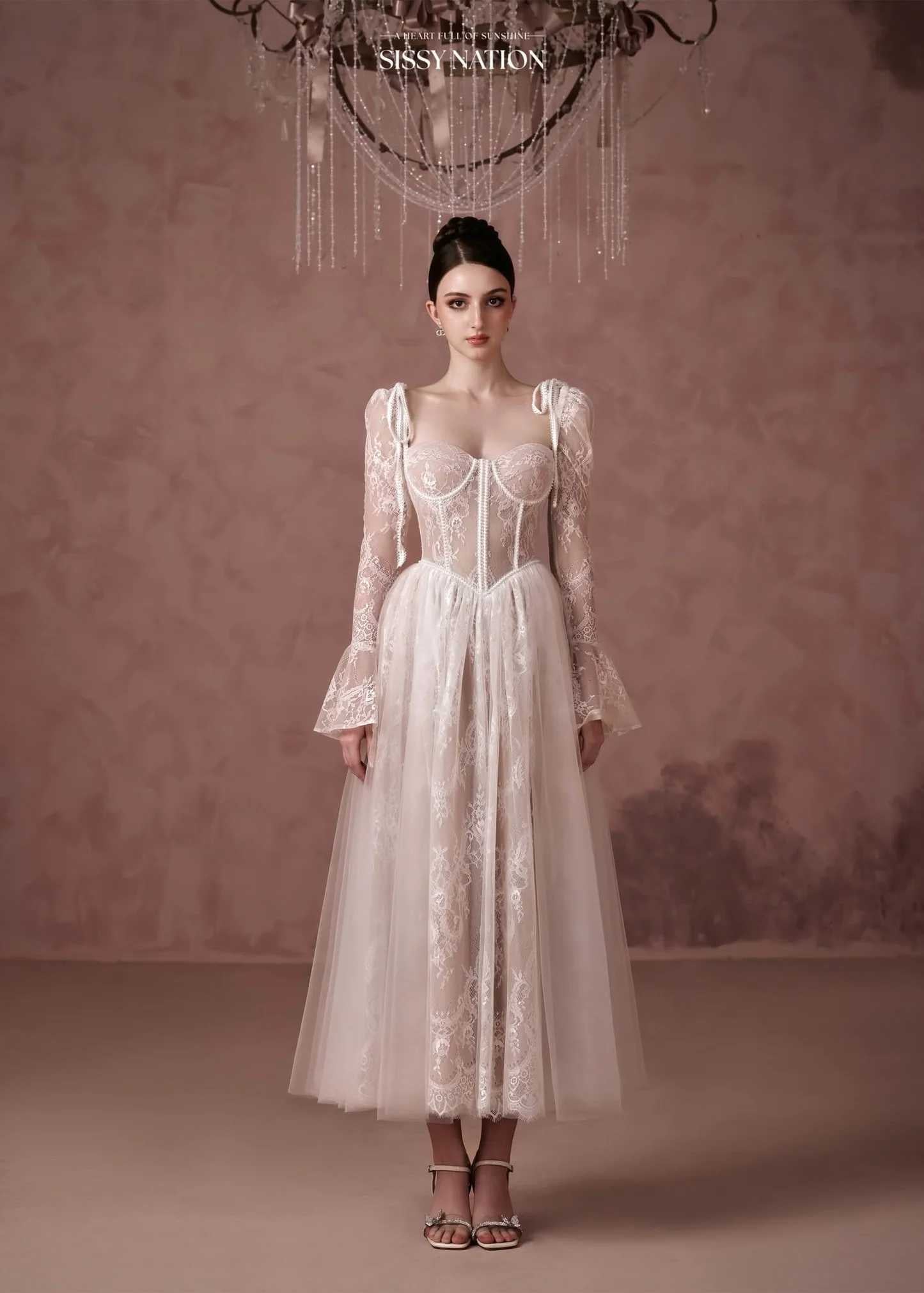 Sissy Nude Lace Clover Midi Dress