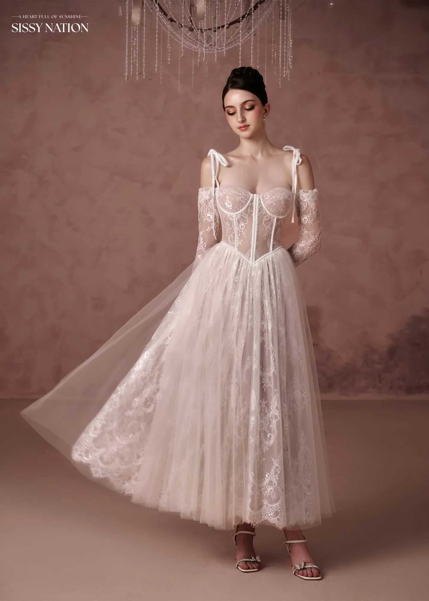 Sissy Nude Lace Clover Midi Dress