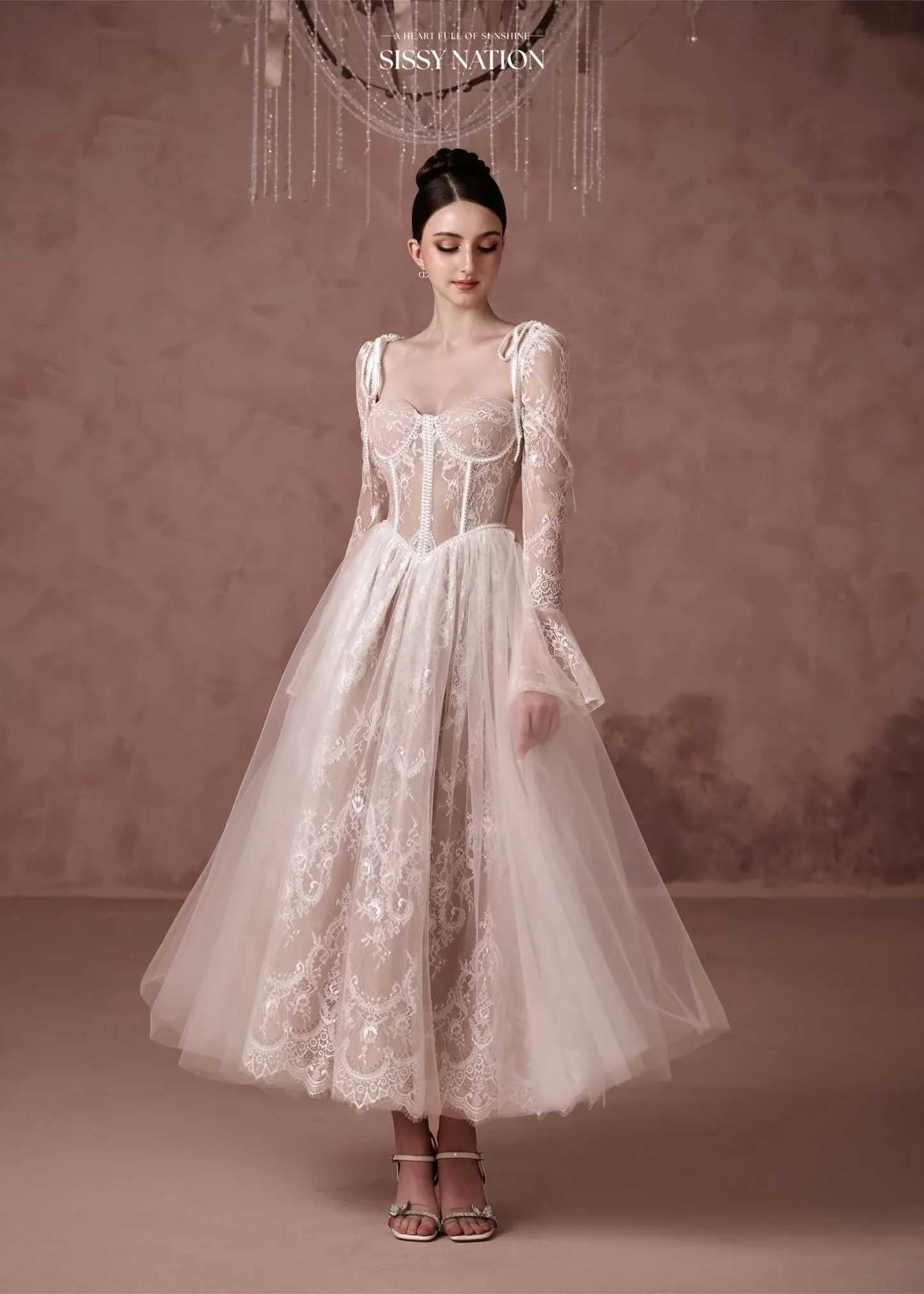 Sissy Nude Lace Clover Midi Dress