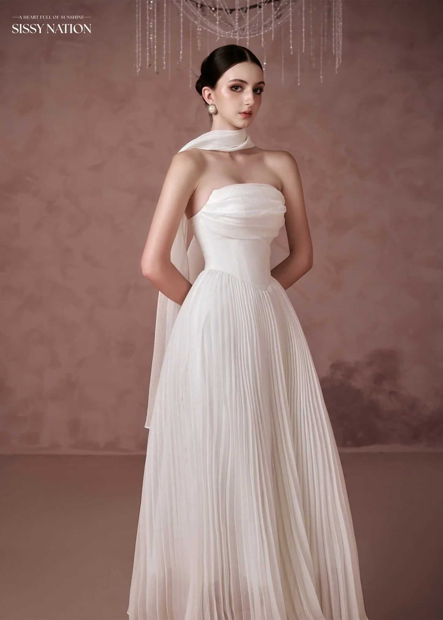 Sissy White Amelia Corset Pleated Maxi Dress
