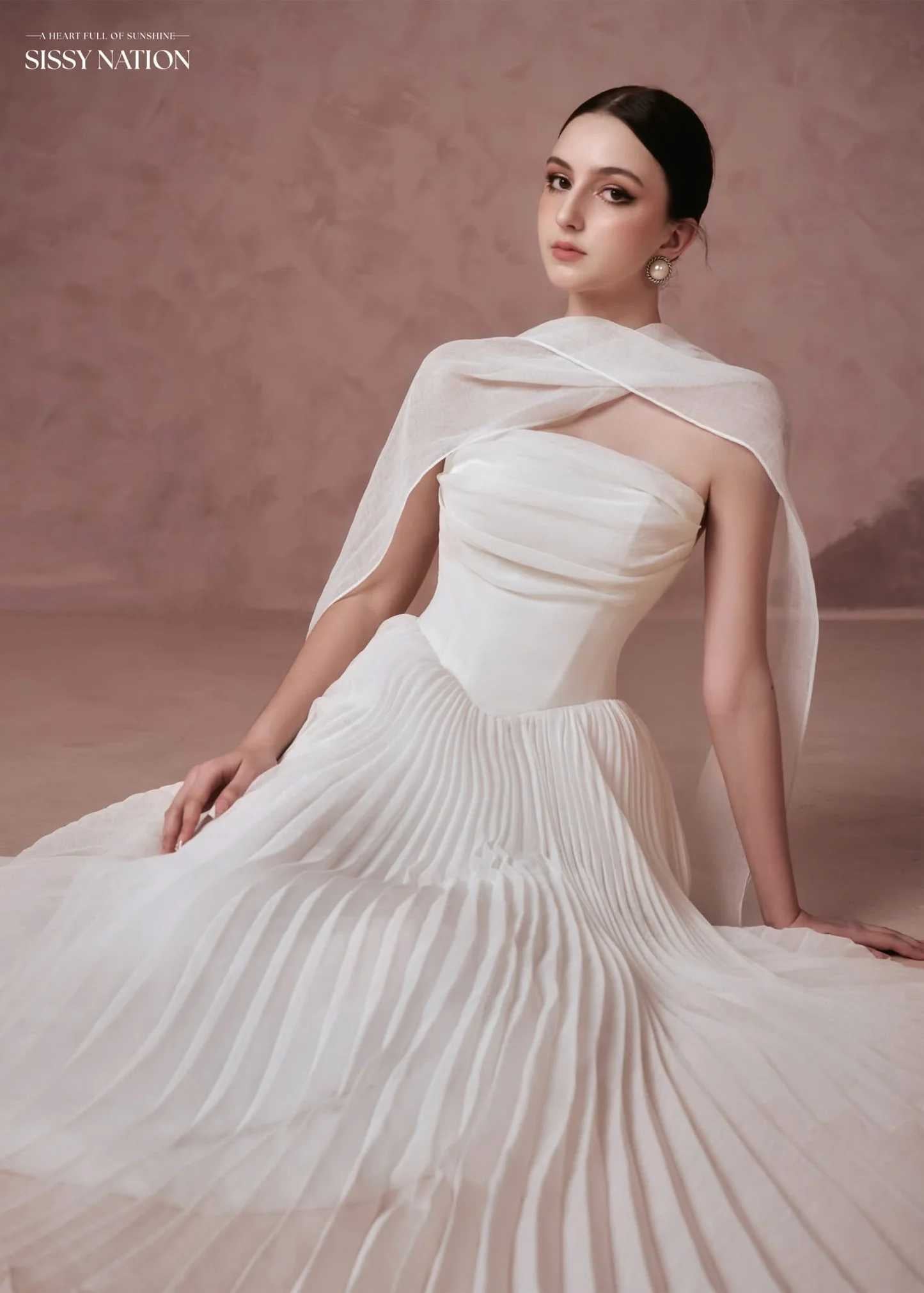 Sissy White Amelia Corset Pleated Maxi Dress