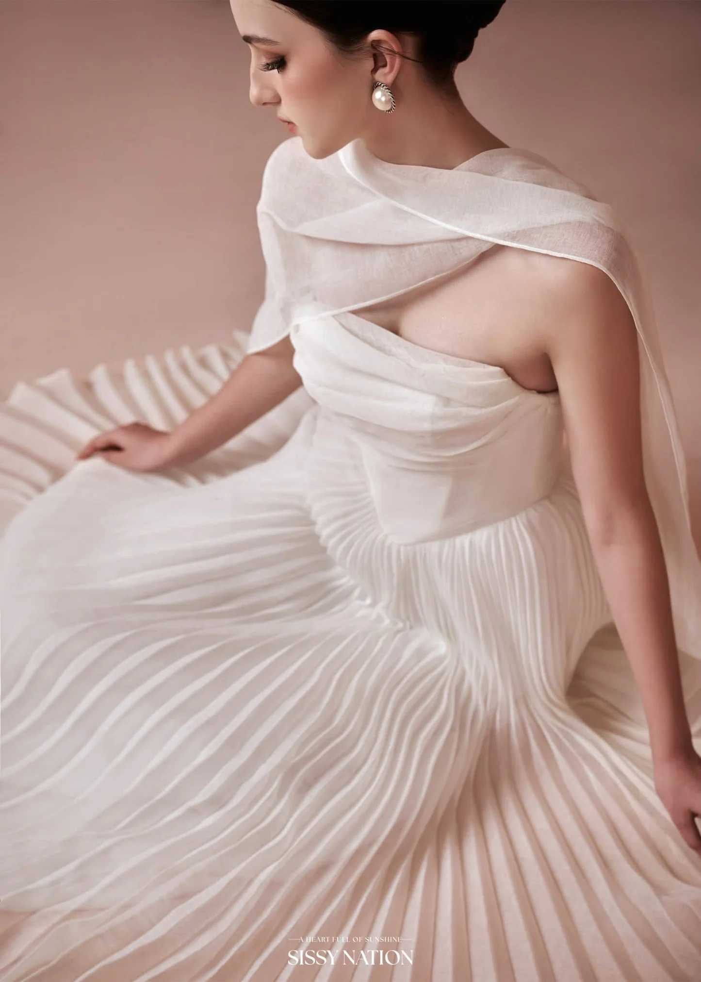 Sissy White Amelia Corset Pleated Maxi Dress