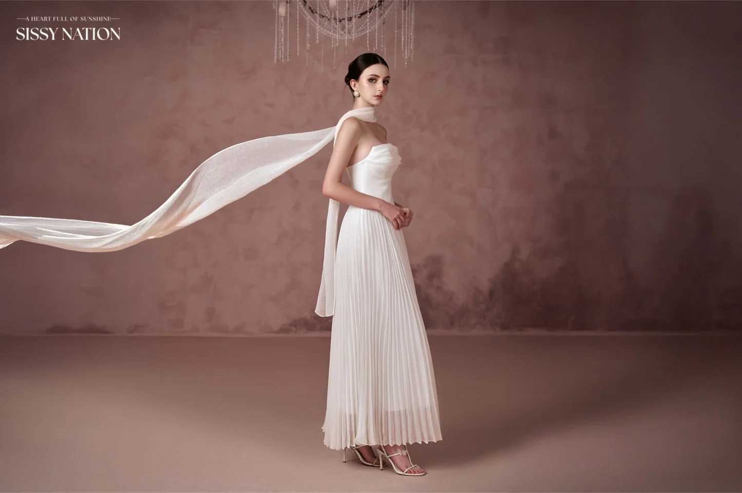 Sissy White Amelia Corset Pleated Maxi Dress