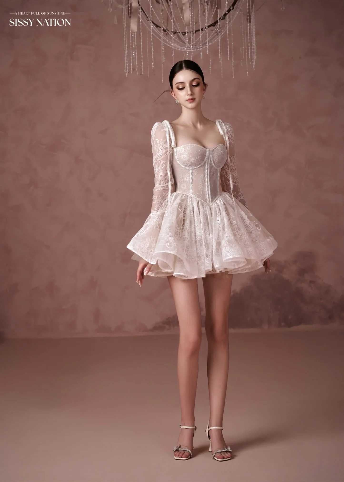 Sissy Nude Lace Clover Corset Mini Dress