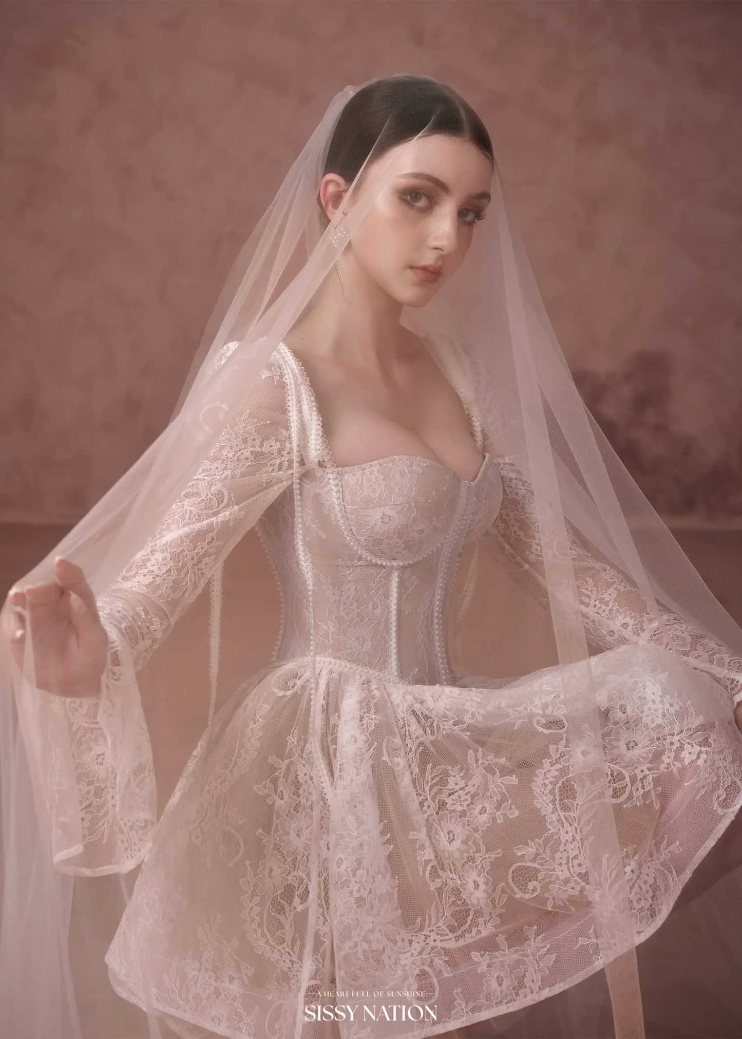 Sissy Nude Lace Clover Corset Mini Dress
