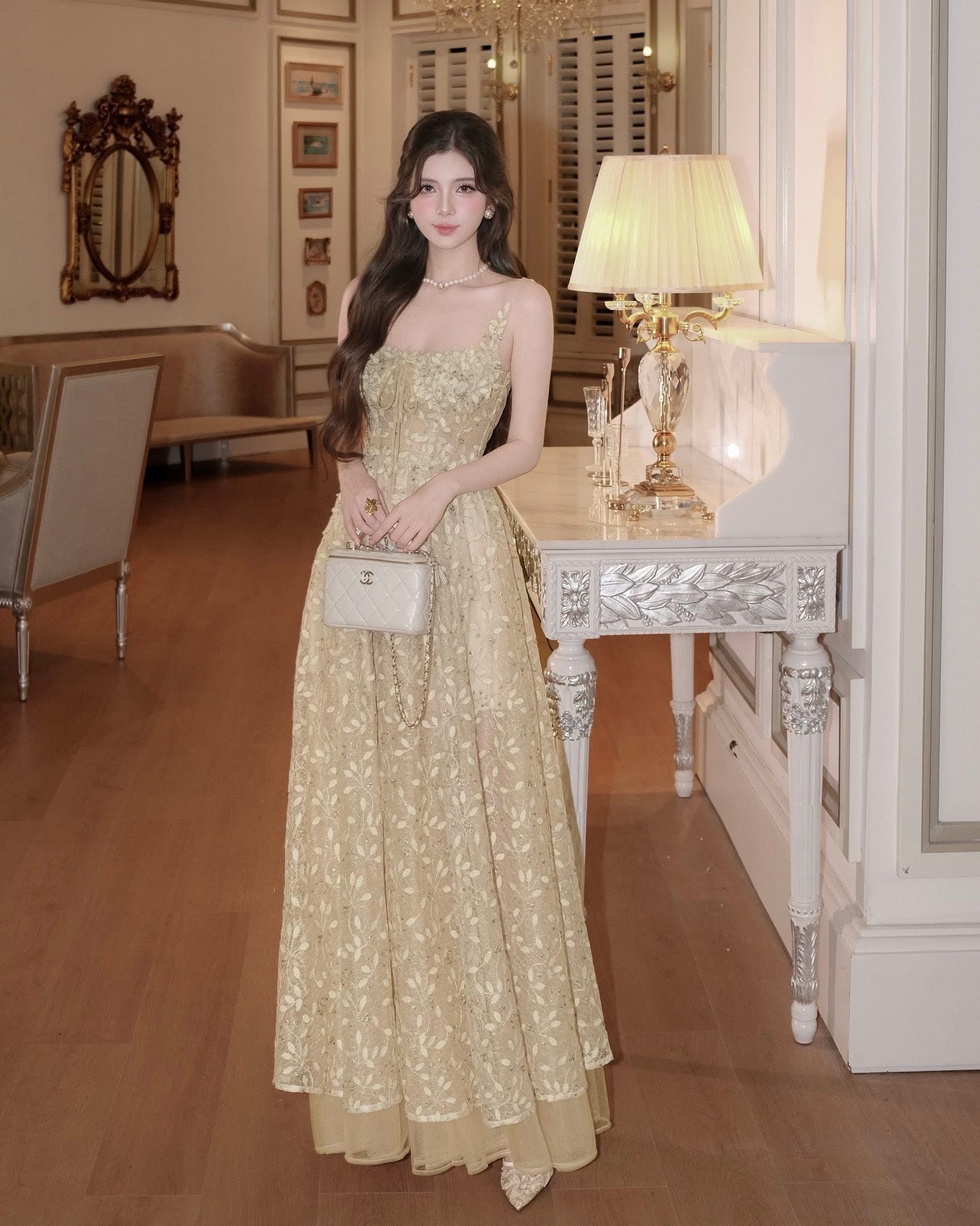 XY Bymyxy Gold lace dress