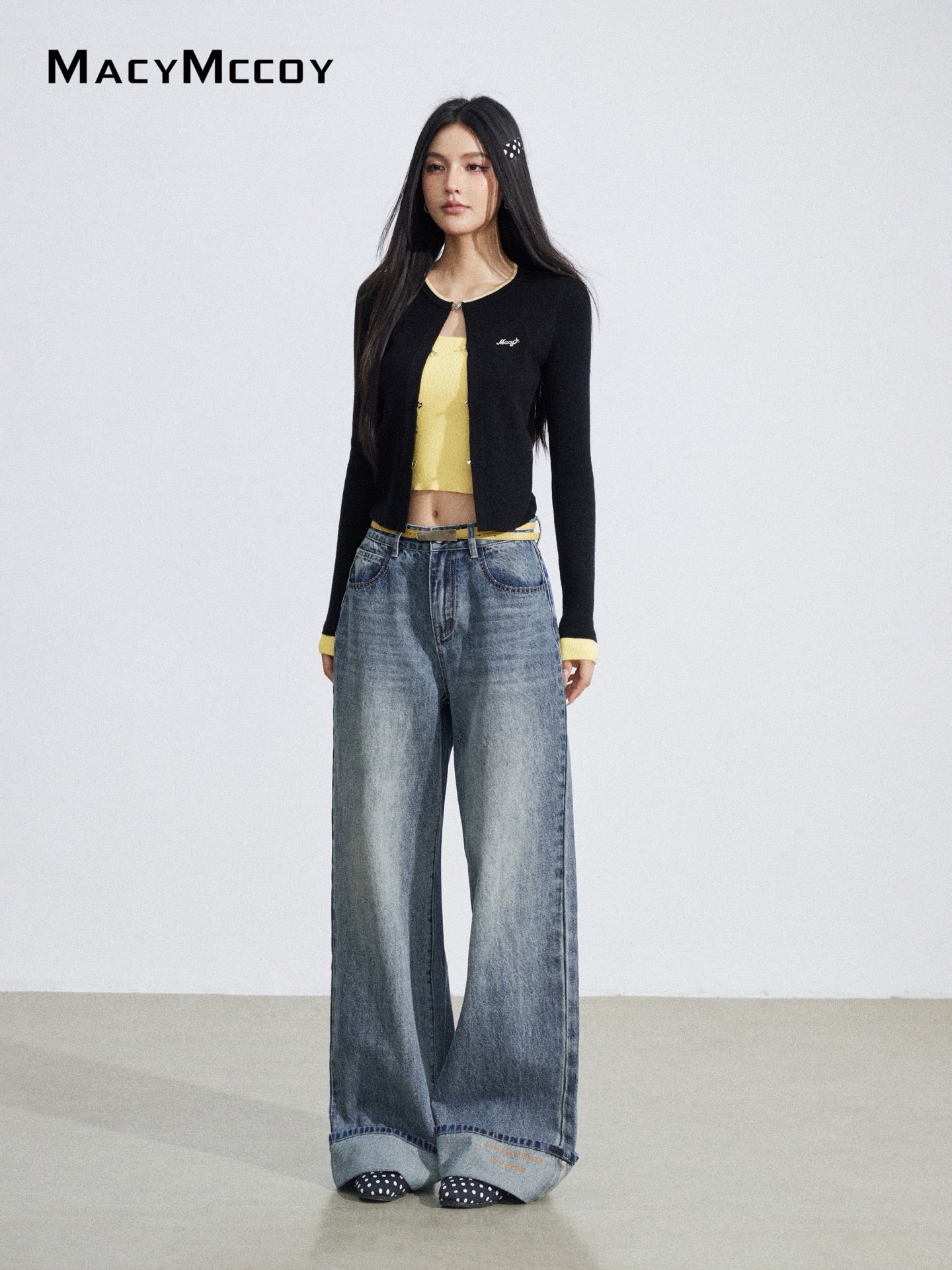 MacyMccoy MMC2026032 Flanged Embroidered Cowboy Wide Leg Pants