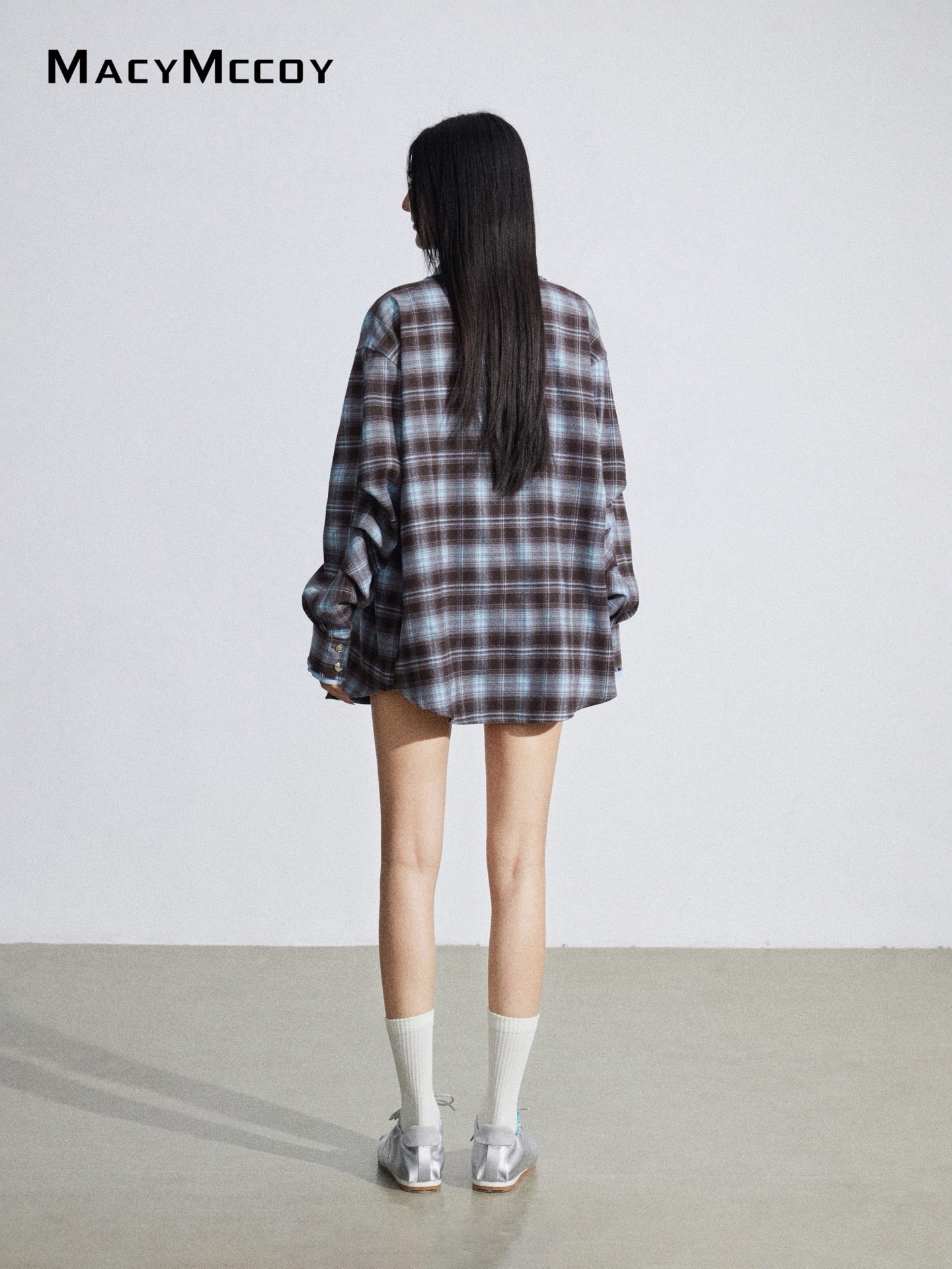 MacyMccoy MMC2026027 Color-blocked embroidered plaid shirt