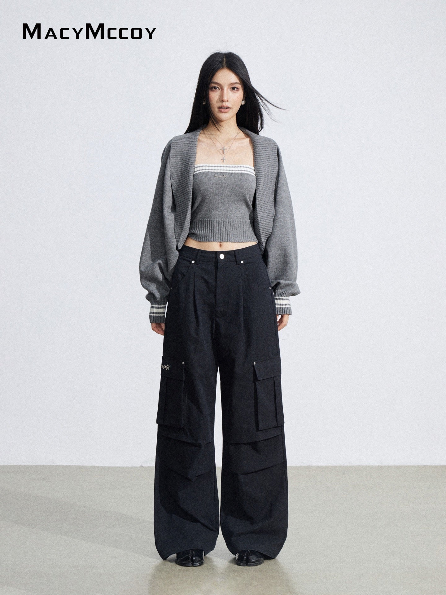 MacyMccoy MMC2026031 Wrinkled workwear wide leg pants