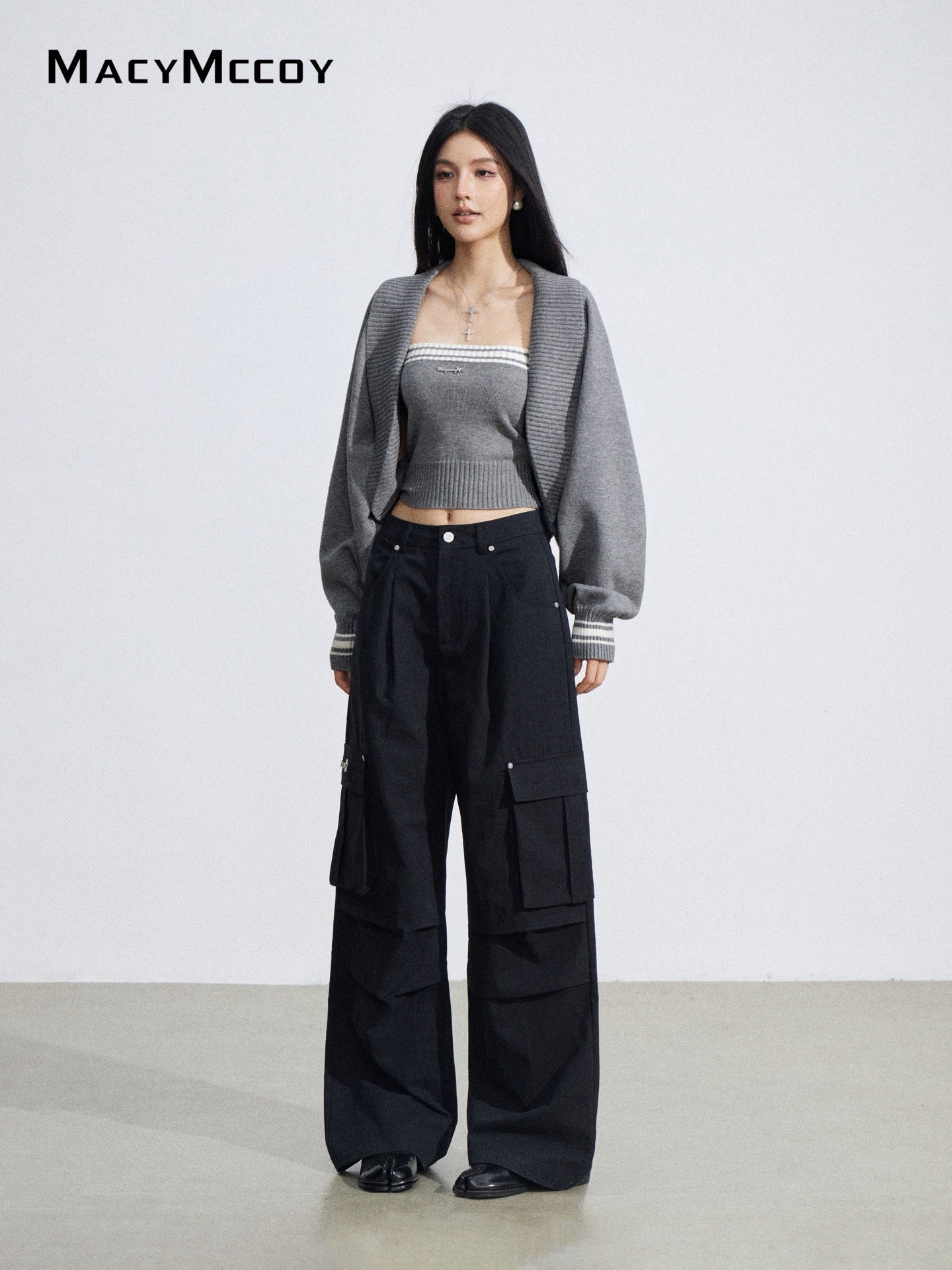 MacyMccoy MMC2026031 Wrinkled workwear wide leg pants
