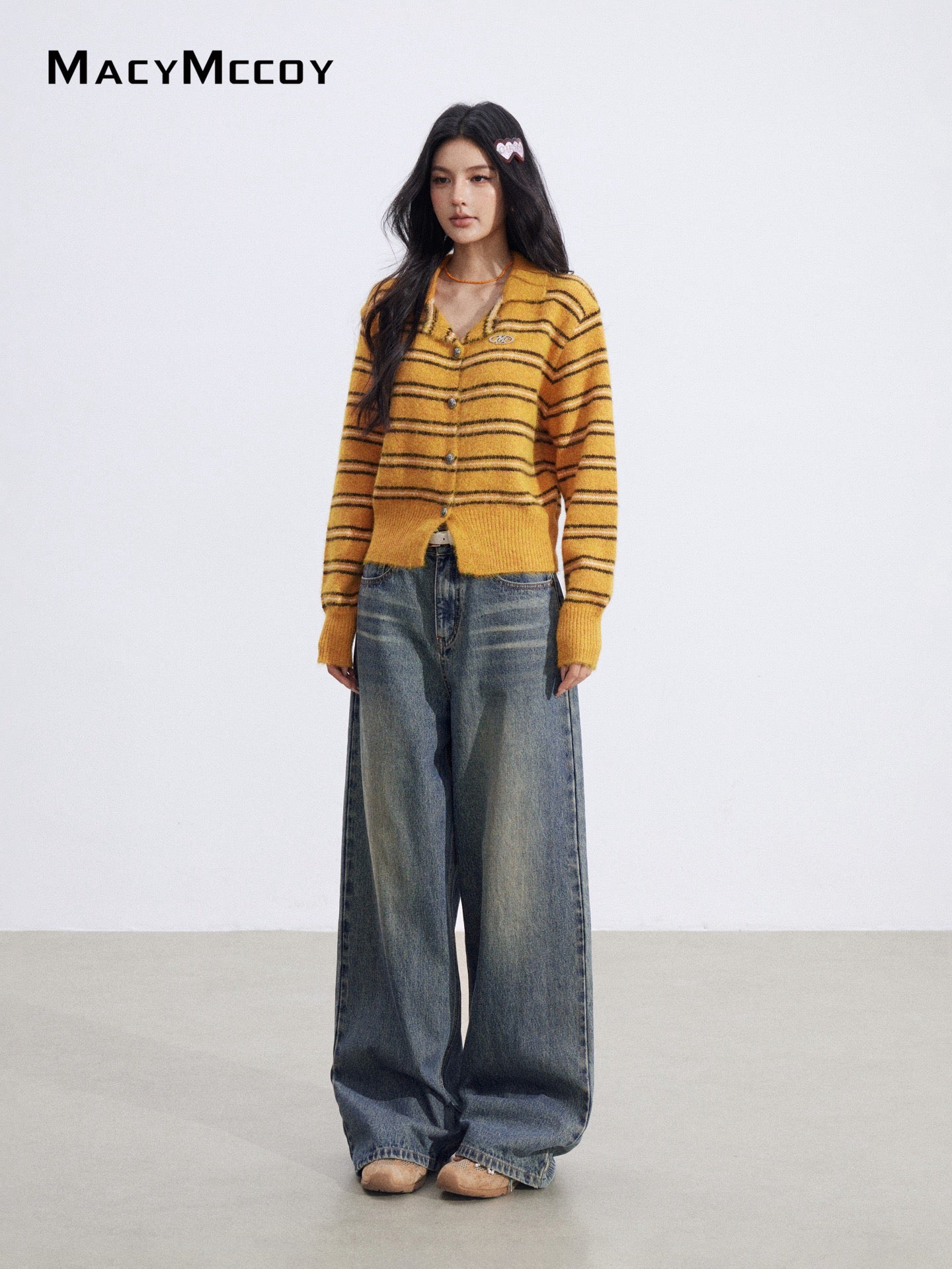 MacyMccoy MMC2026028 Polo collar contrasting striped sweater
