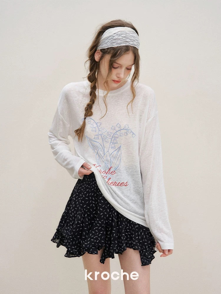 Kroche Hand drawn flower long sleeved blouse