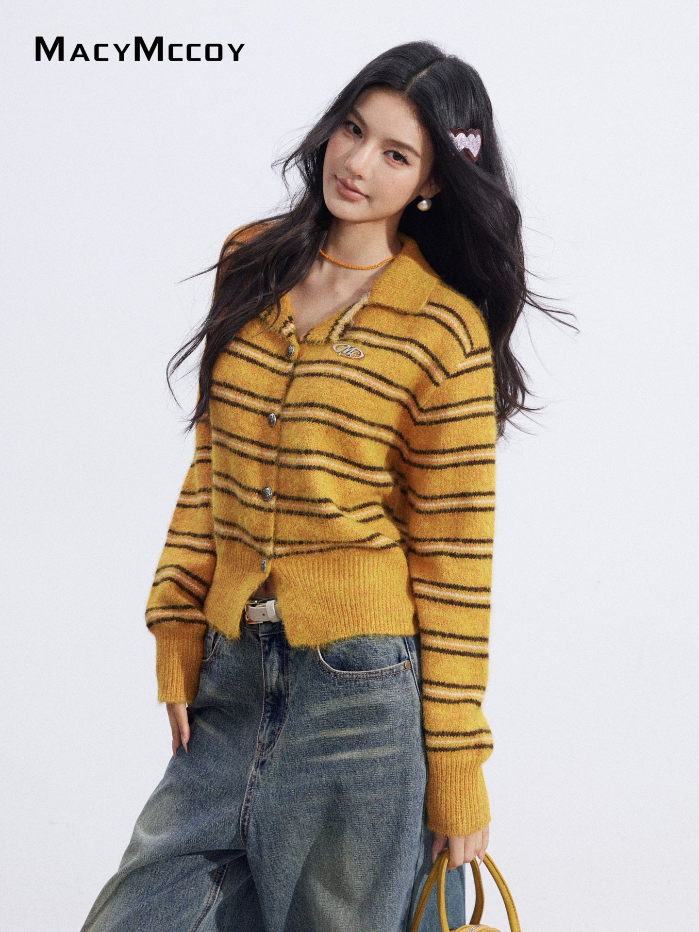 MacyMccoy MMC2026028 Polo collar contrasting striped sweater
