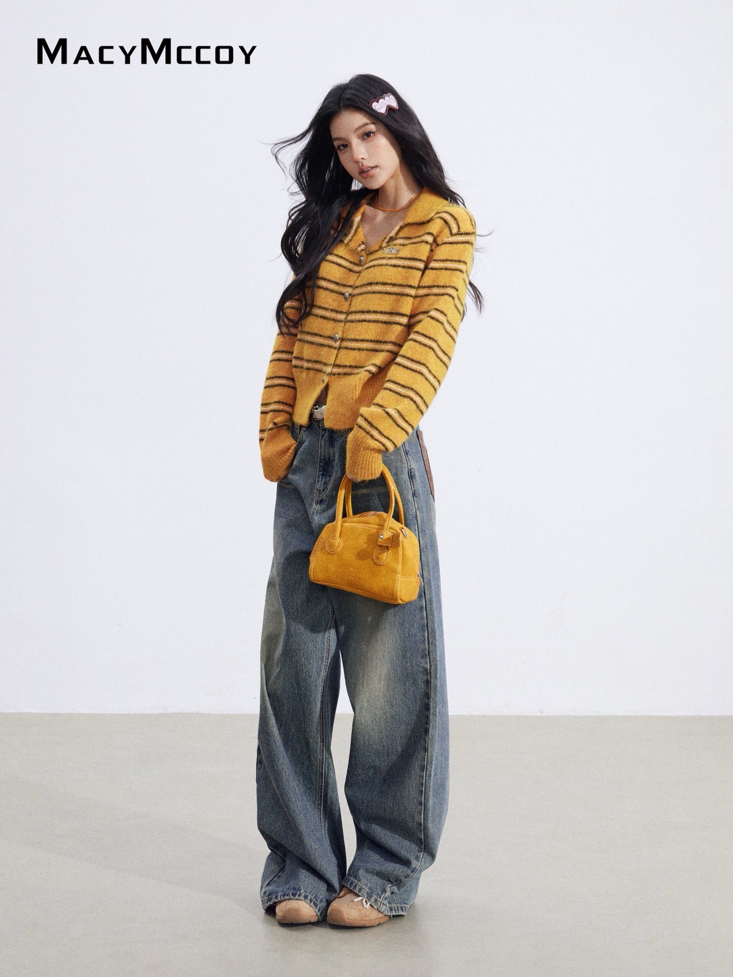 MacyMccoy MMC2026028 Polo collar contrasting striped sweater