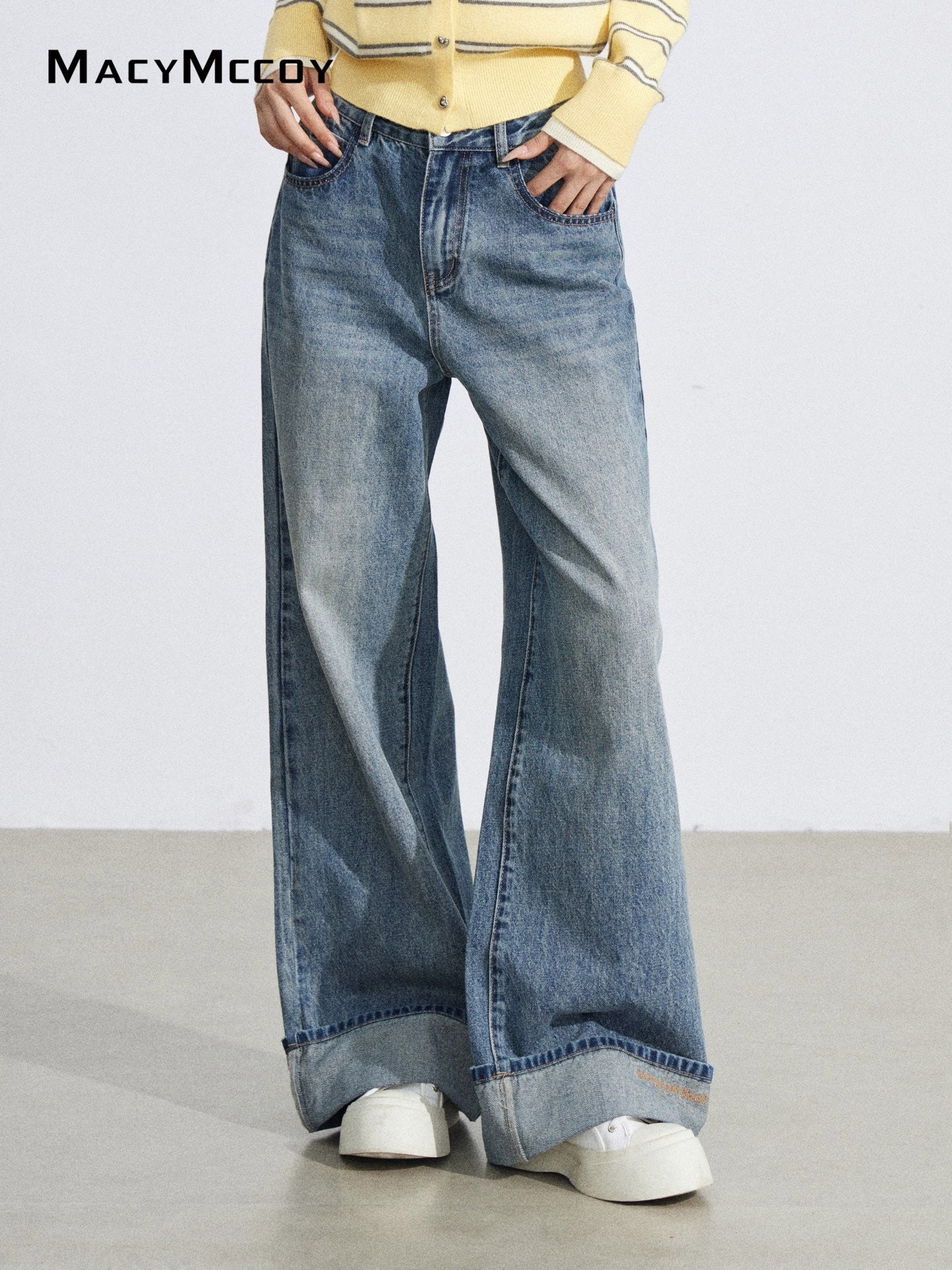 MacyMccoy MMC2026032 Flanged Embroidered Cowboy Wide Leg Pants