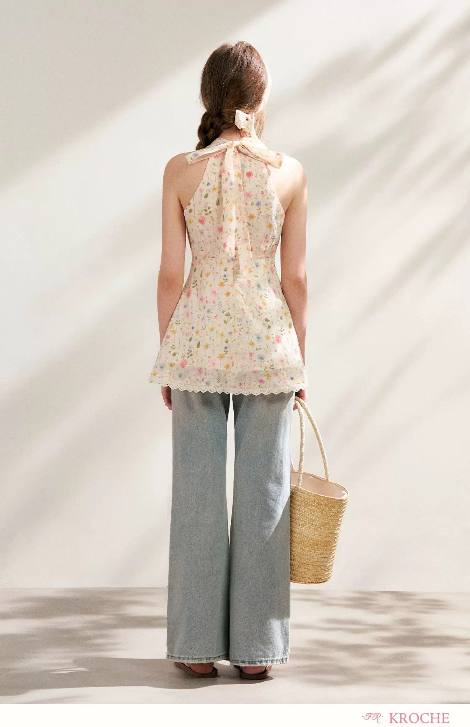 Kroche Floral embroidered printed strap top