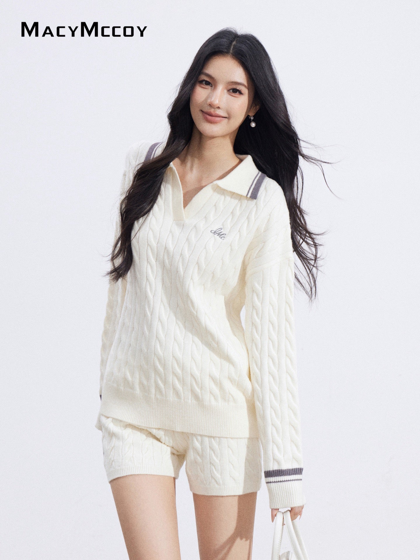 MacyMccoy MMC2026034 Color blocking knitted shorts set