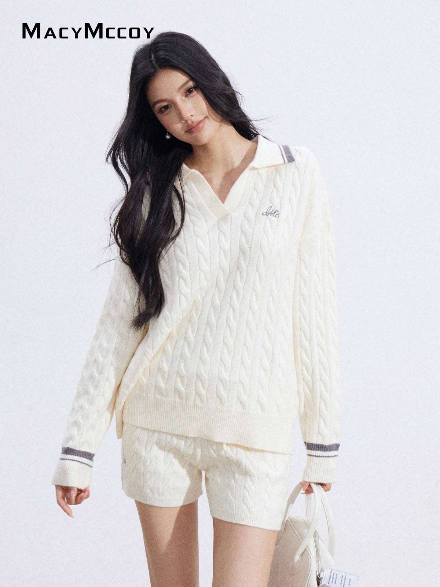 MacyMccoy MMC2026034 Color blocking knitted shorts set