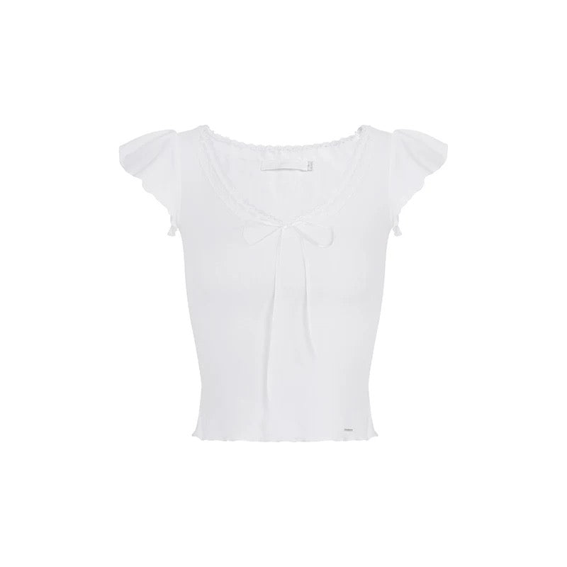 Kroche Bow tie lace patchwork T-shirt