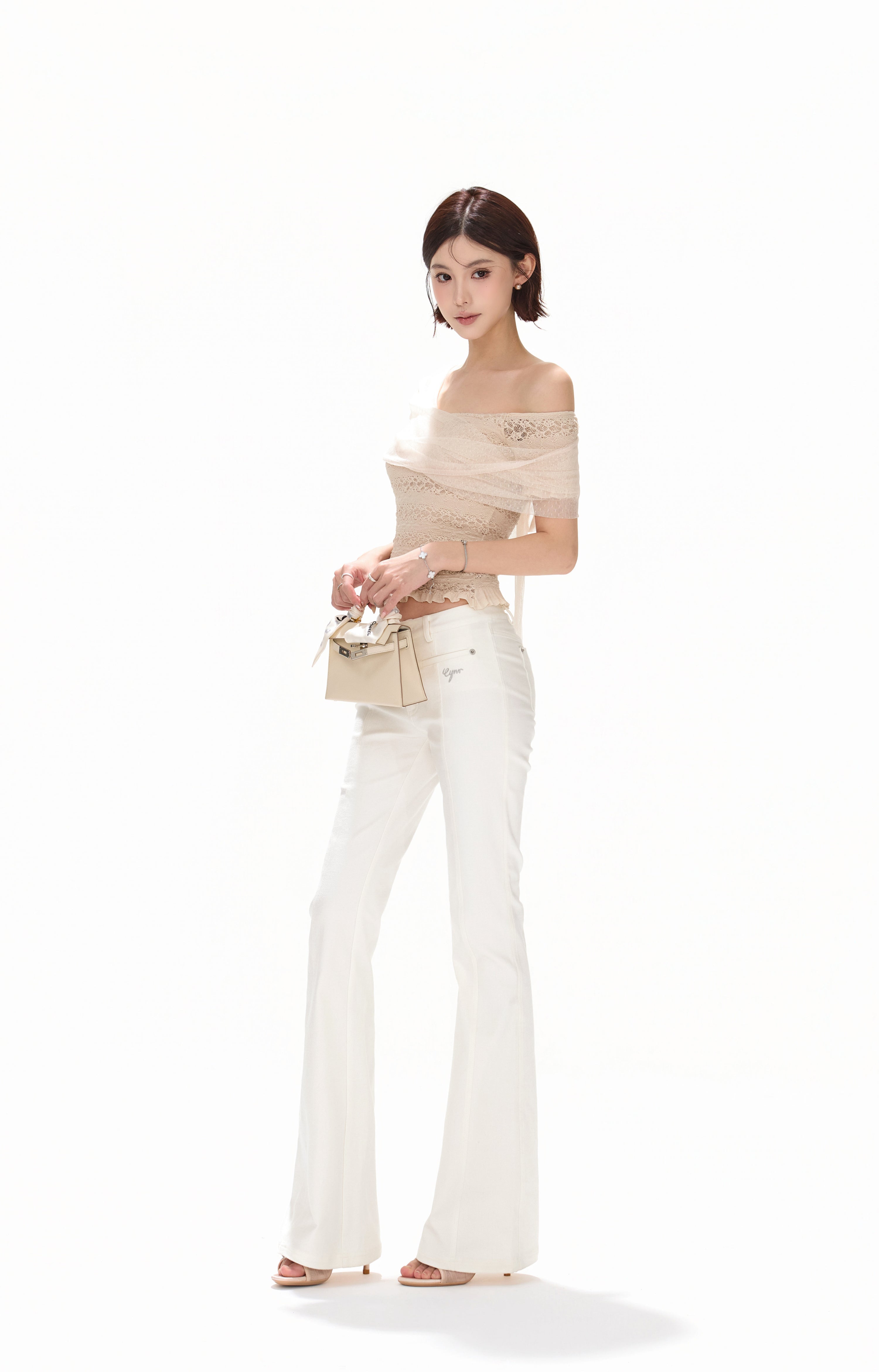 CYNR CY260418TSW Lace jacquard strapless knitted top