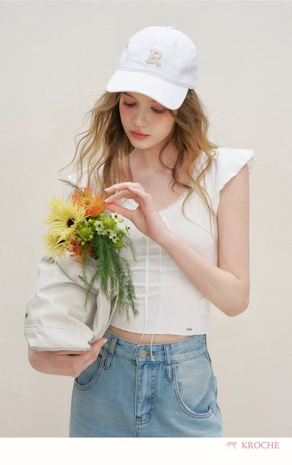 Kroche Bow tie lace patchwork T-shirt