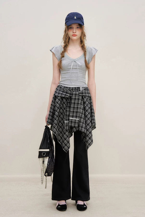 Kroche Bow tie lace patchwork T-shirt