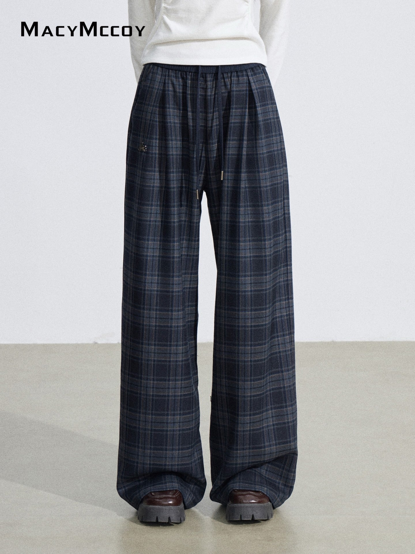 MacyMccoy MMC2026039 Grid splicing hanging wide leg pants