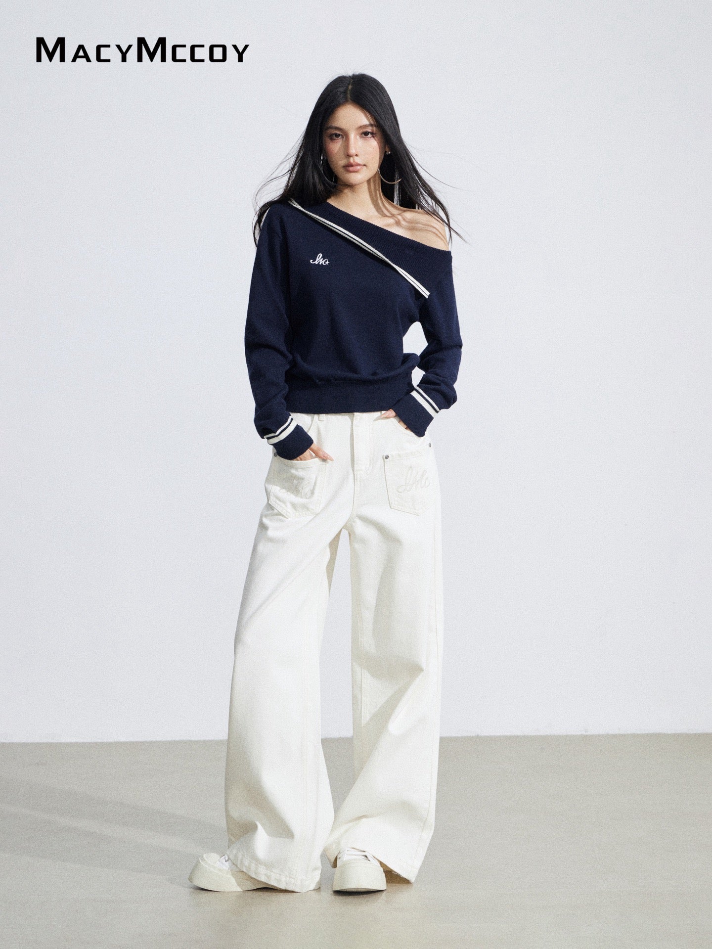 MacyMccoy MMC2026036 Irregular slanted shoulder knitted top