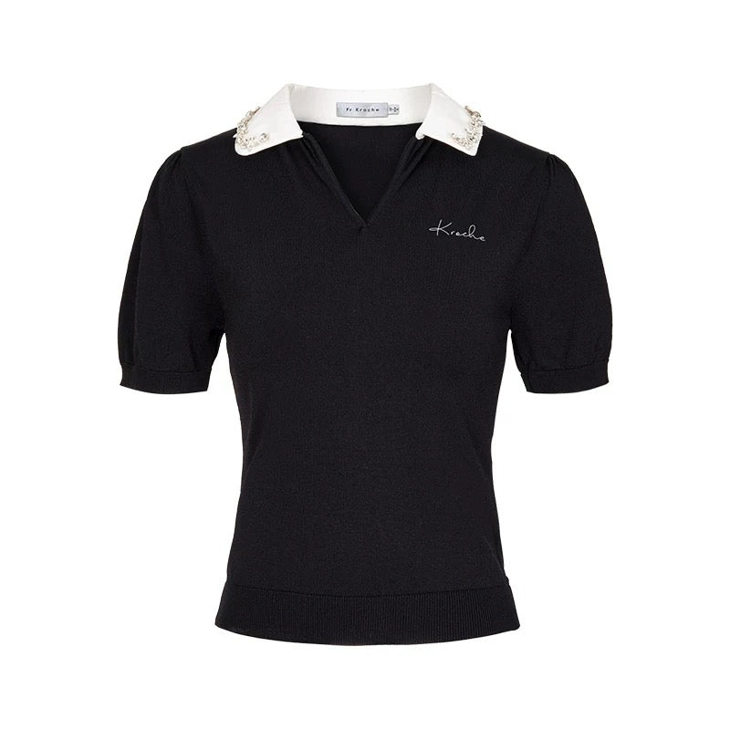 Kroche Handmade beaded slim fit knitted top