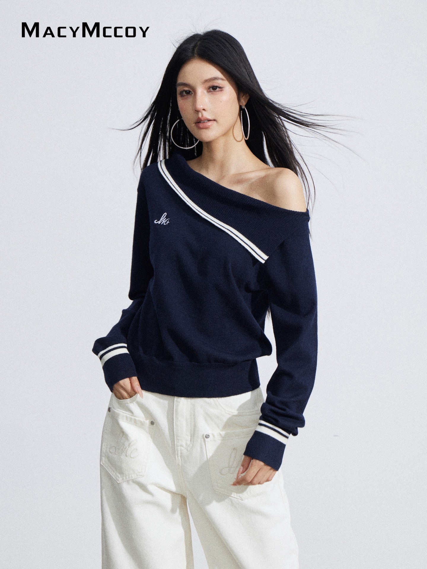 MacyMccoy MMC2026036 Irregular slanted shoulder knitted top