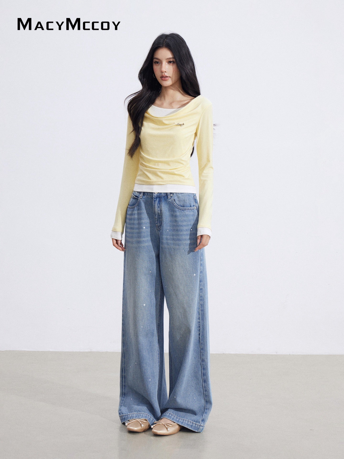 MacyMccoy MMC2026038 Fake two piece pleated tops