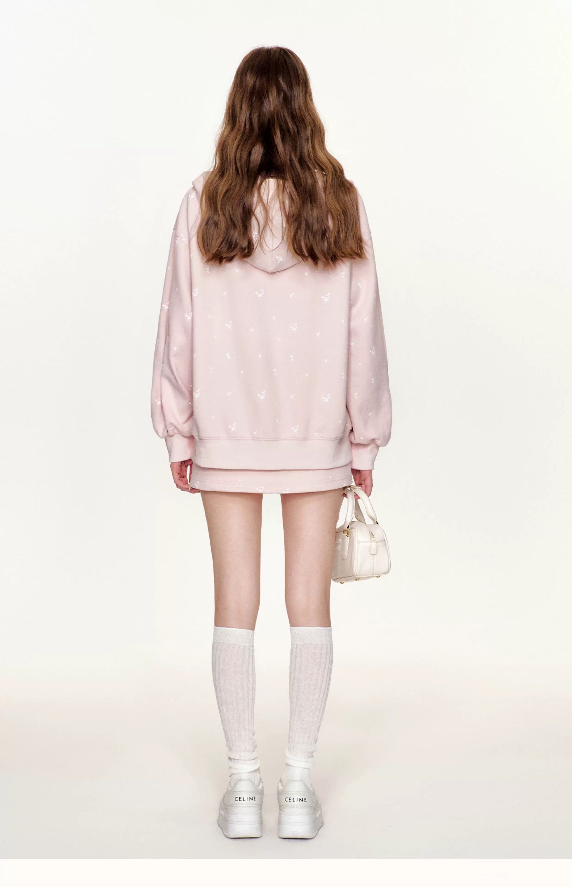 Kroche KB4435 Rose printed hooded loose sweatshirt jacket+ skirt