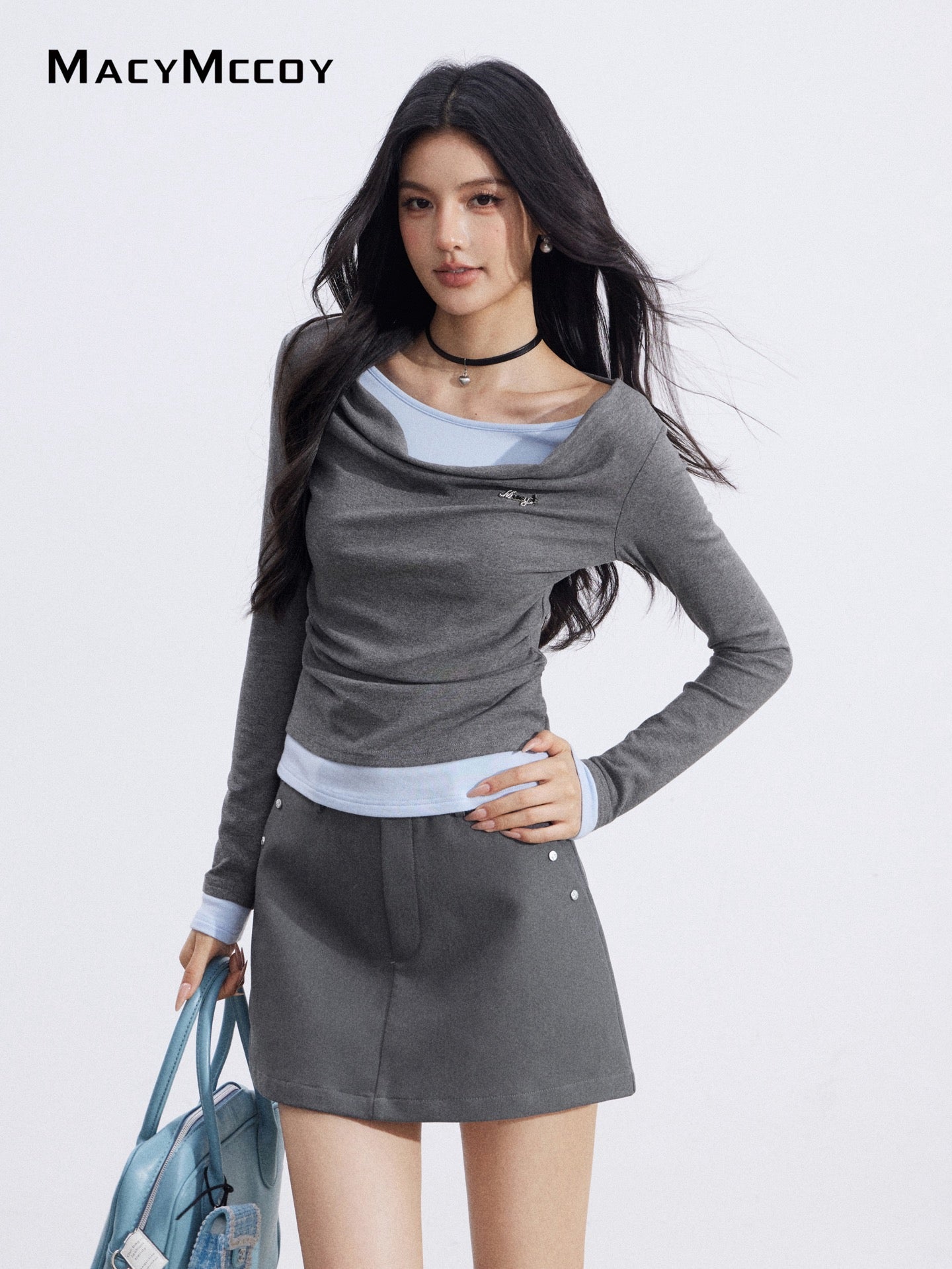 MacyMccoy MMC2026038 Fake two piece pleated tops
