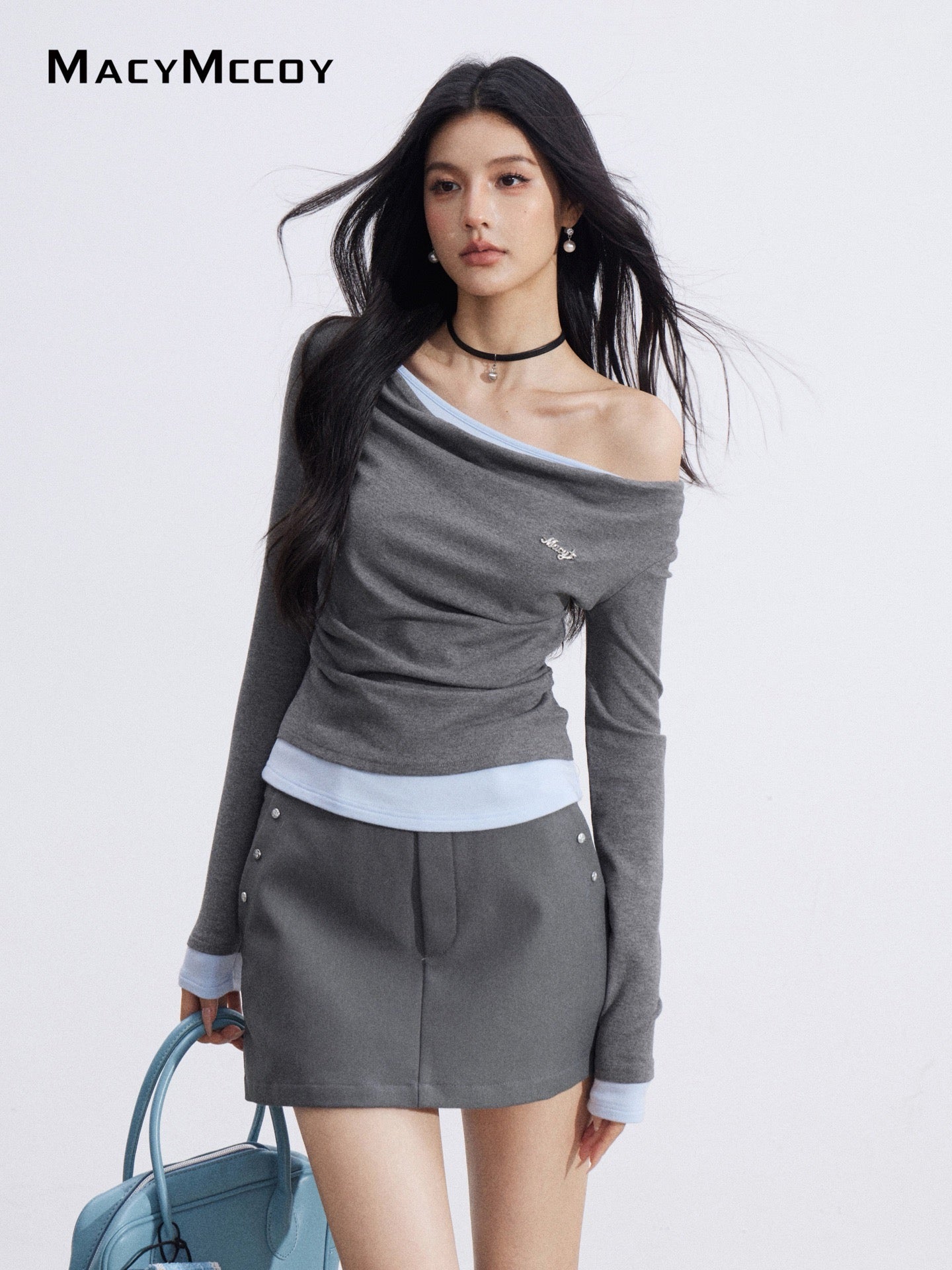 MacyMccoy MMC2026038 Fake two piece pleated tops