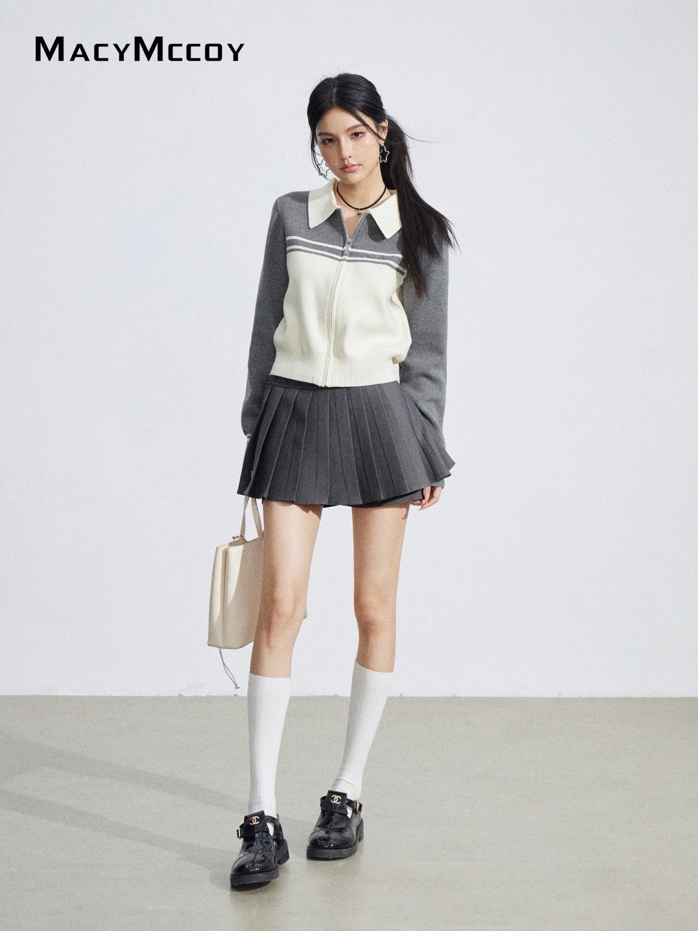 MacyMccoy MMC2026035 Polo collar contrasting knit cardigan