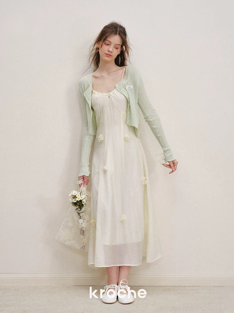 Kroche Vacation style flower suspender dress