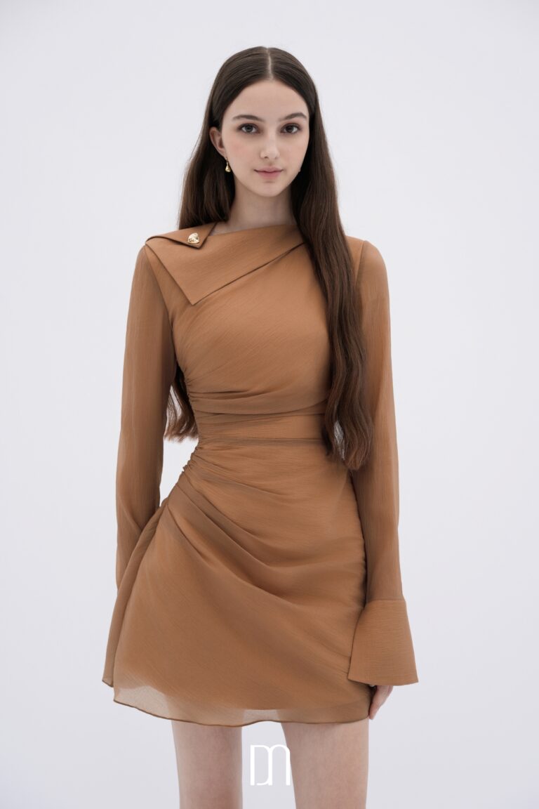 BYDENIO Roux asymmetric neckline mini dress with long sleeves
