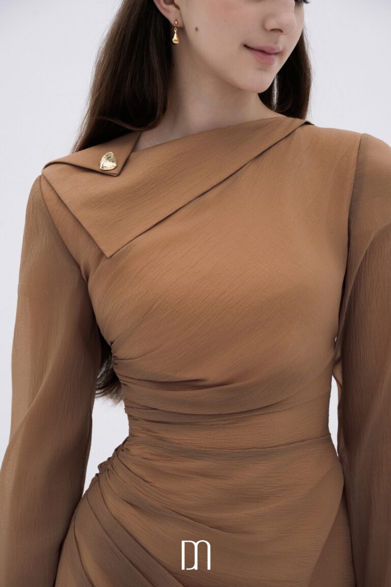 BYDENIO Roux asymmetric neckline mini dress with long sleeves