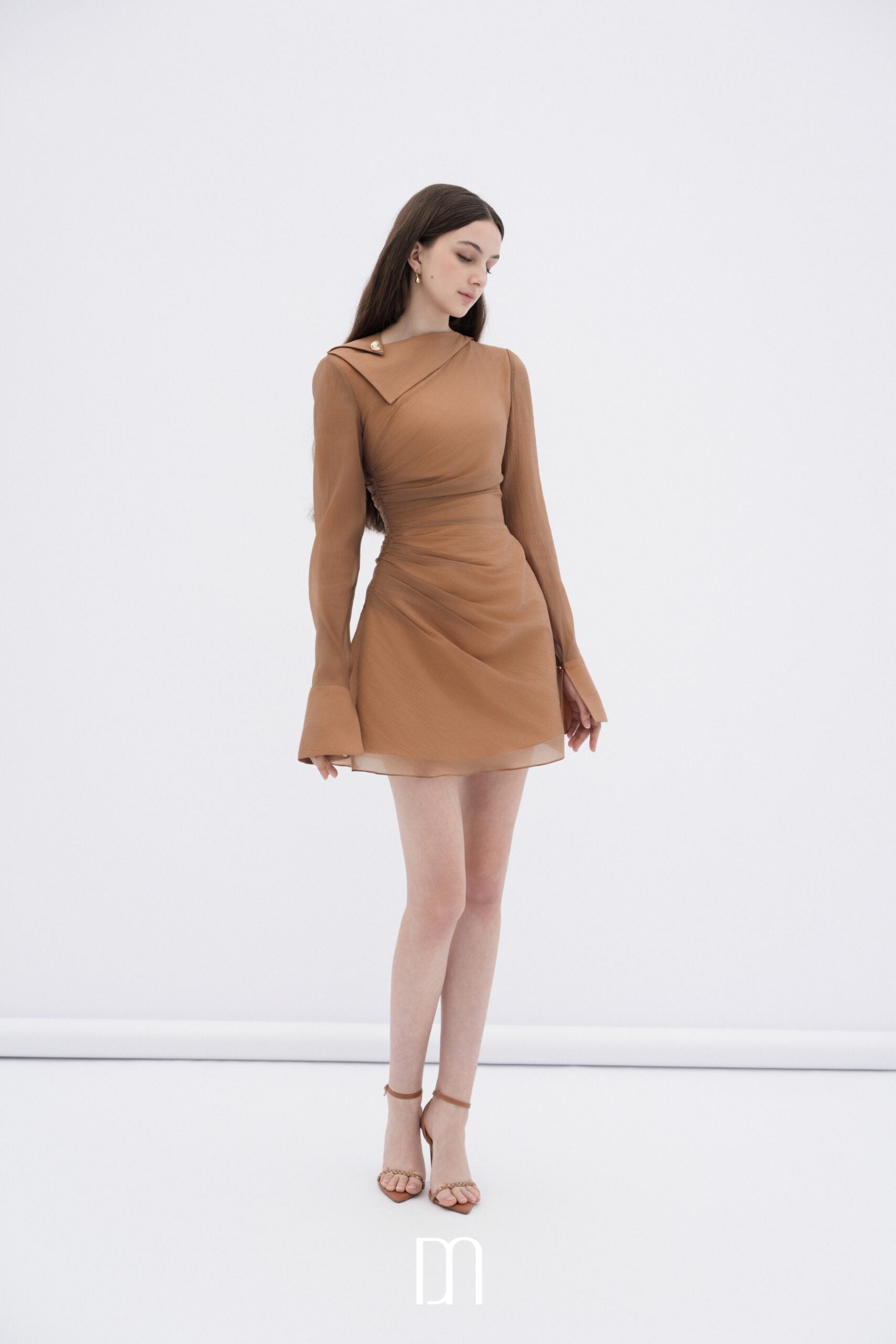 BYDENIO Roux asymmetric neckline mini dress with long sleeves